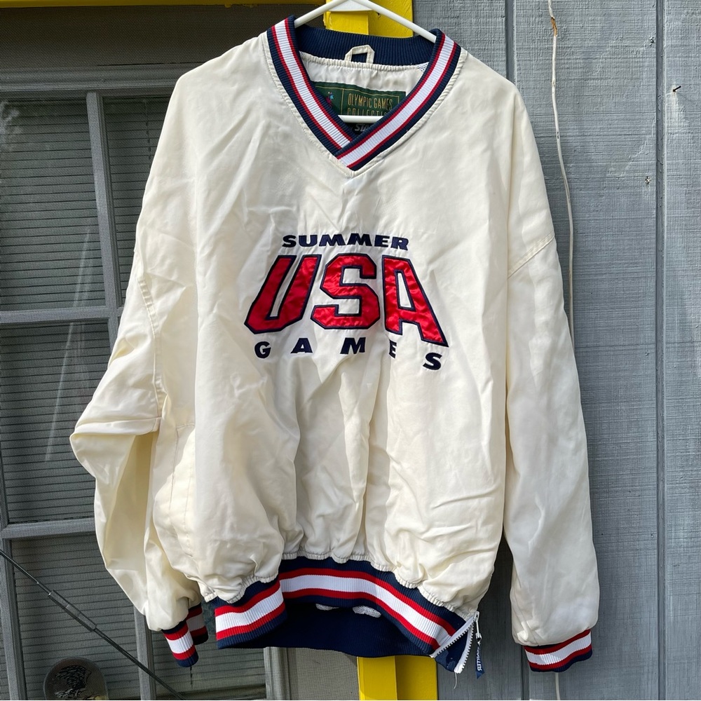 Great cond Vintage Atlanta 1996 Olympics Starter Pullover Nylon Jacket XL White